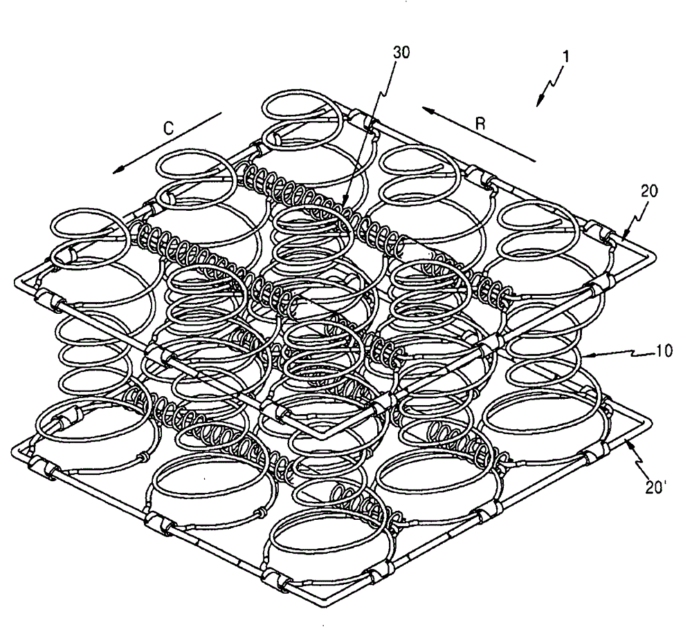 High Tension Coil Spring Structure for Bed Mattress Having Means for Preventing Friction Noise