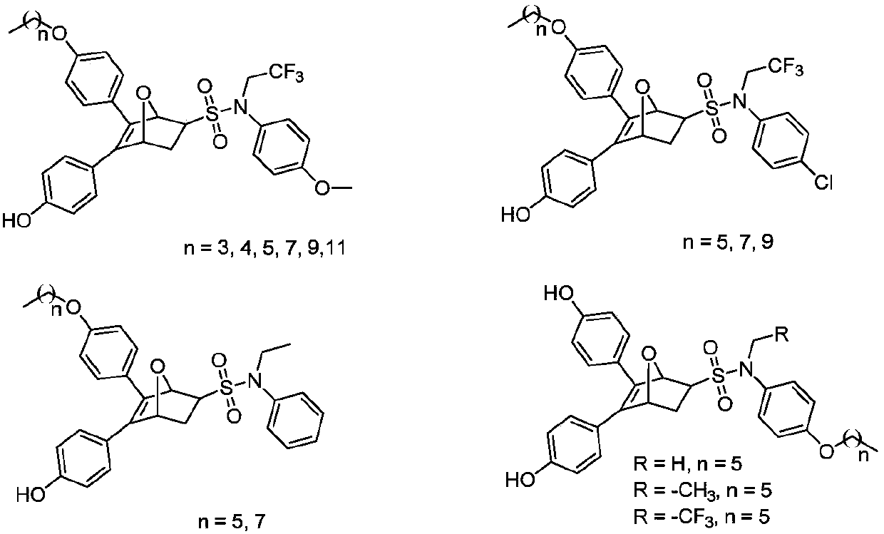 Oxo-bridged bicyclo-heptylene sulfonamides compound containing different alkyl chain lengths, as well as preparation method and application thereof