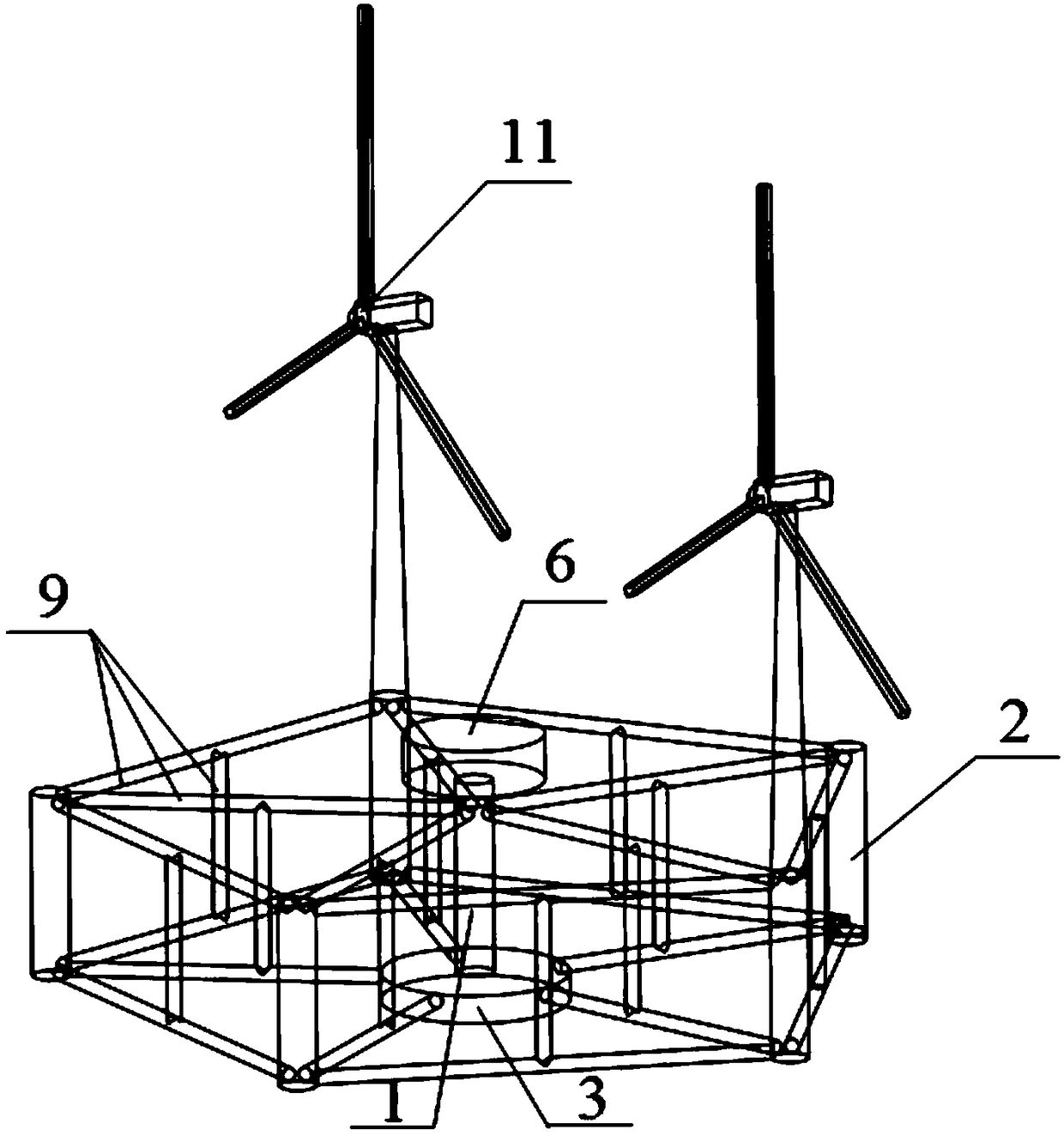 Hybrid floating platform of offshore wind power generation and fishery net cage cultivation