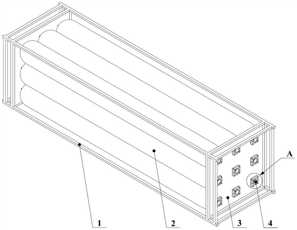 Flexible connecting device for IV-type tube bundle bottle and container frame