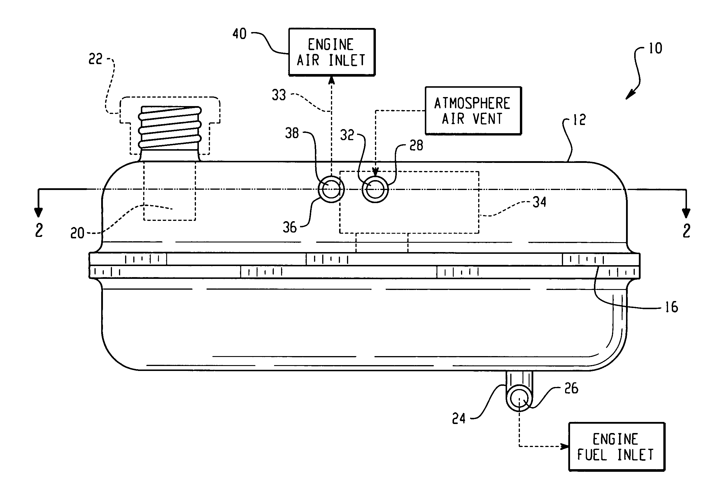 Small engine fuel tank with integrated evaporative controls