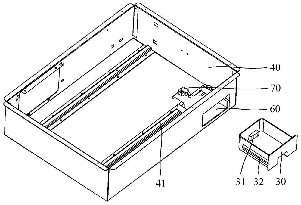 Water disposal pan assembly and combination equipment with water disposal pan and hearth