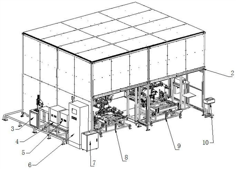 A robot ultrasonic punching, sticking bracket, bridge approach cutting integrated machine