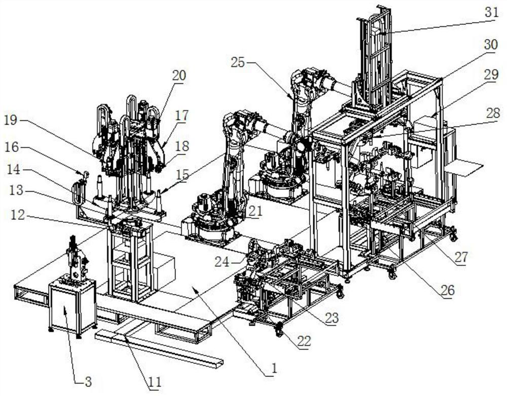 A robot ultrasonic punching, sticking bracket, bridge approach cutting integrated machine