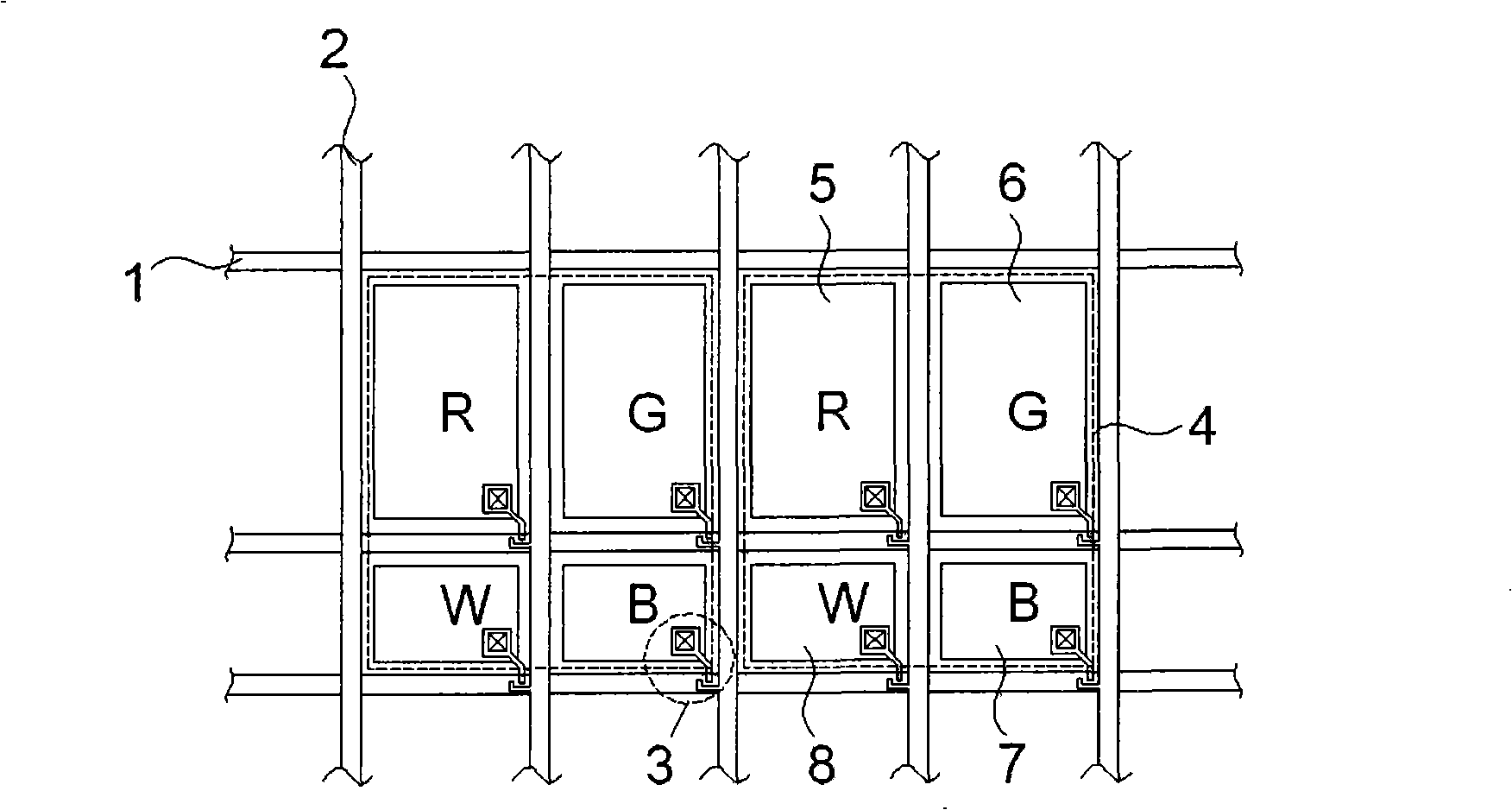 Red, green, blue and white type thin-film transistor LCD device