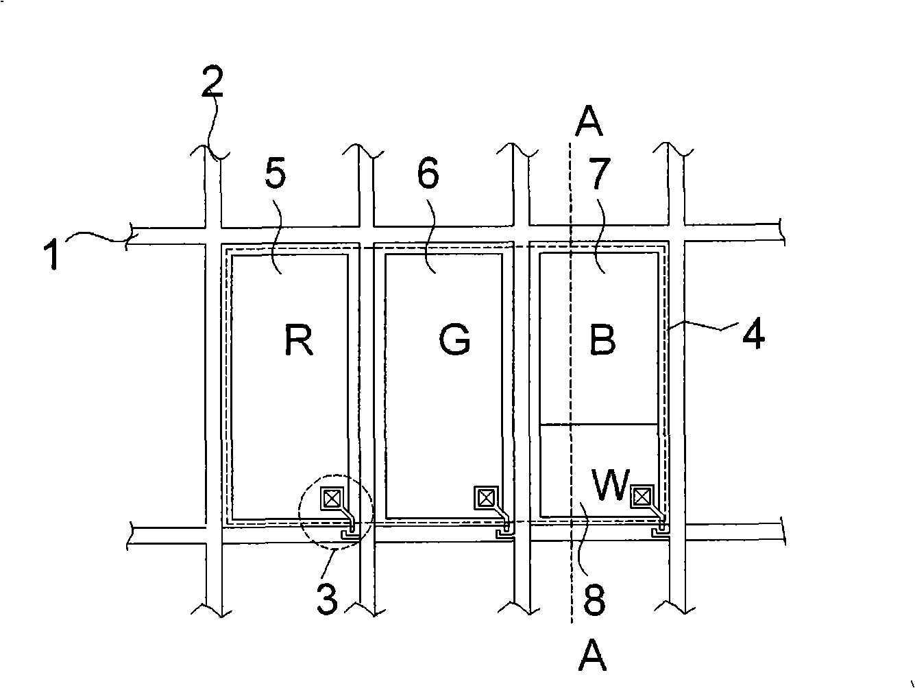 Red, green, blue and white type thin-film transistor LCD device