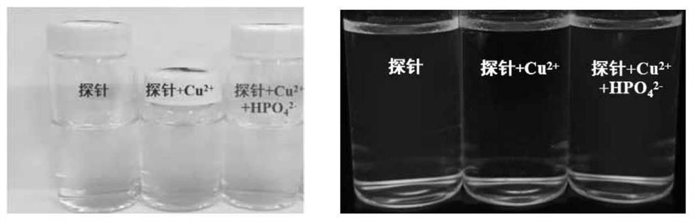 Fluorescent probe for detecting Cu&lt;2+&gt; and detecting HPO4&lt;2-&gt; by utilizing Cu&lt;2+&gt; as well as preparation method and application of fluorescent probe