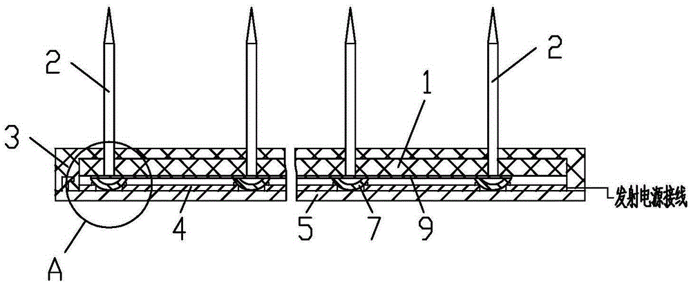 Negative ion emission needle row assembly