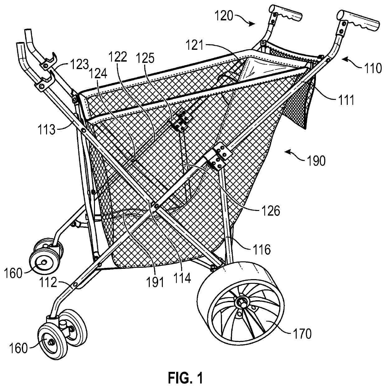 Collapsible cart with fabric in receiving space