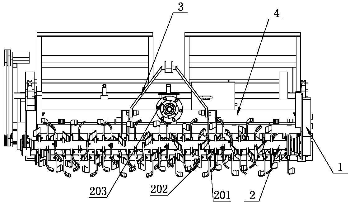 Rotary tillage leveling grounding and seed sowing compound operation machine