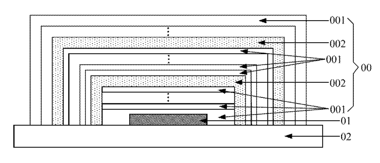 Packaging structure for OLED device and display apparatus