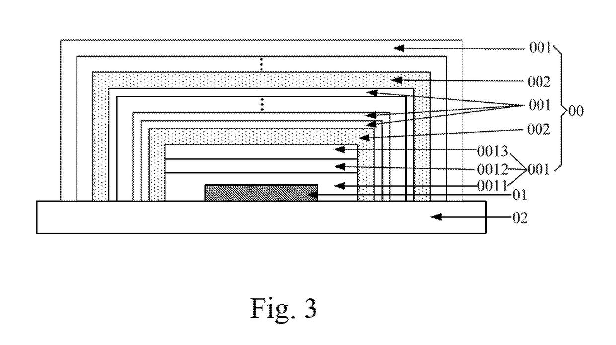 Packaging structure for OLED device and display apparatus