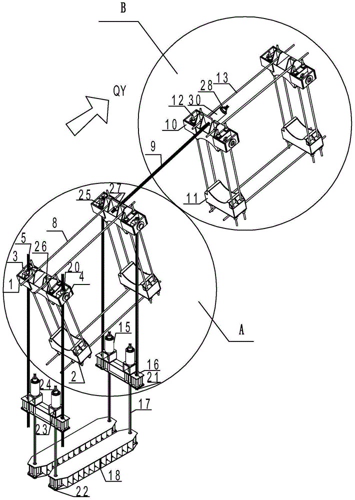 A device for replacing a traction friction anchor hanger rod and a method for replacing the hanger rod of a steel pipe arch bridge