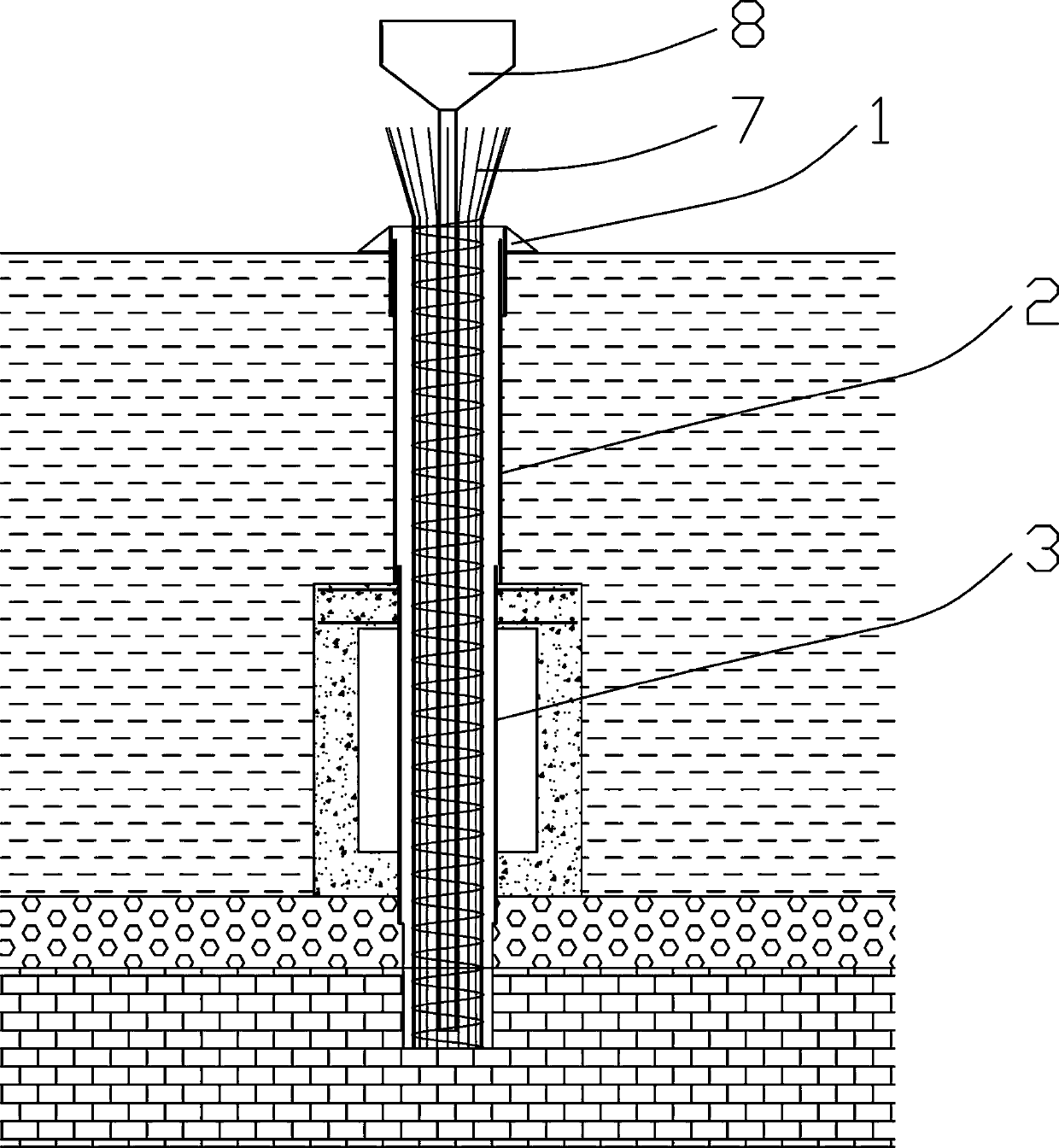 Complete-set steel casing construction method of concrete cast-in-place bored pile passing through underground gallery