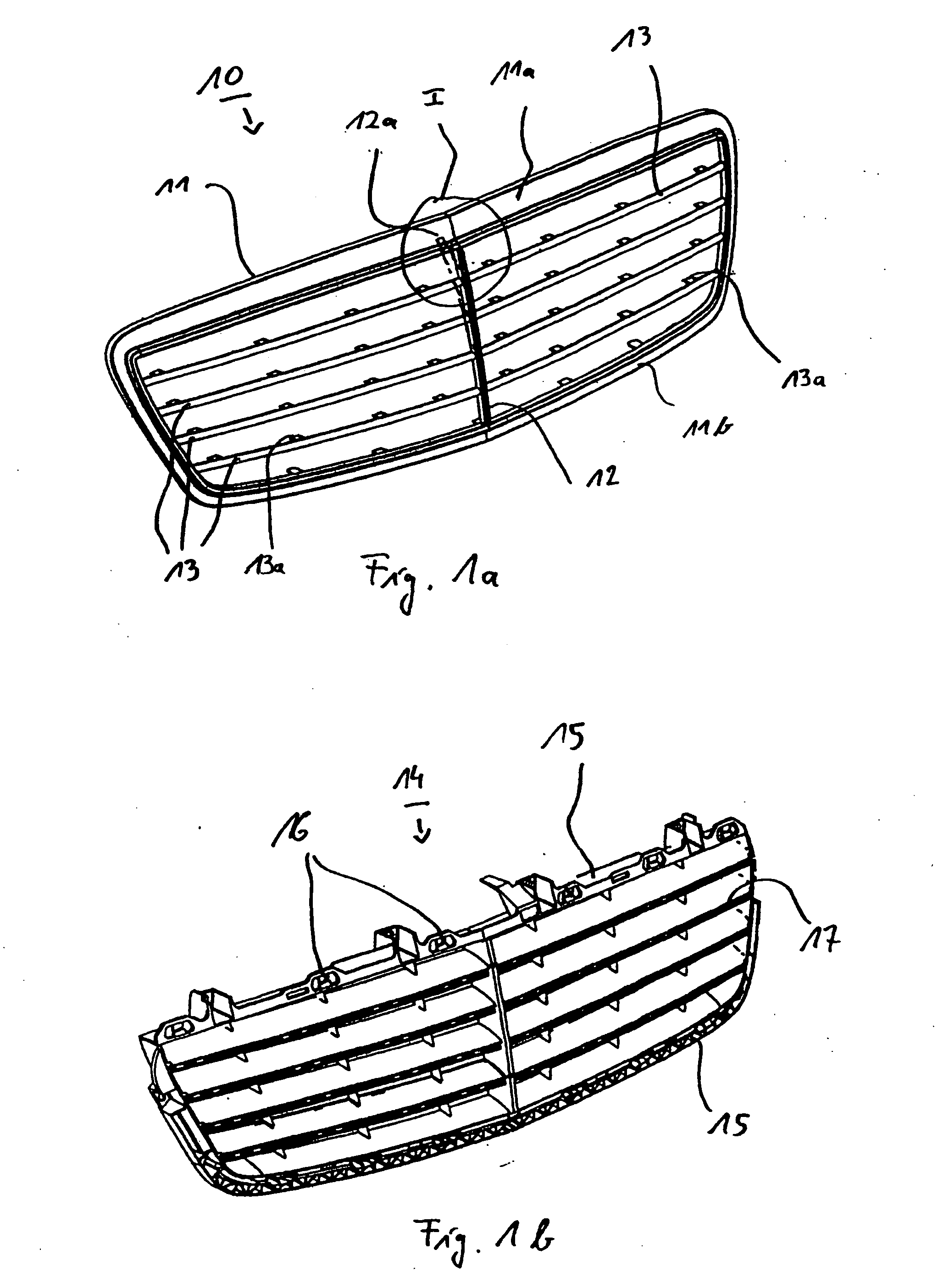 Radiator grille for mounting in a radiator grille arrangement and method of producing it