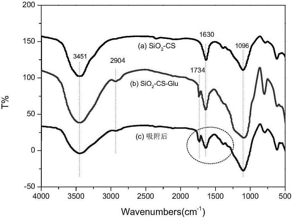 Glutamic acid modified chitosan adsorbent as well as preparation method and application thereof