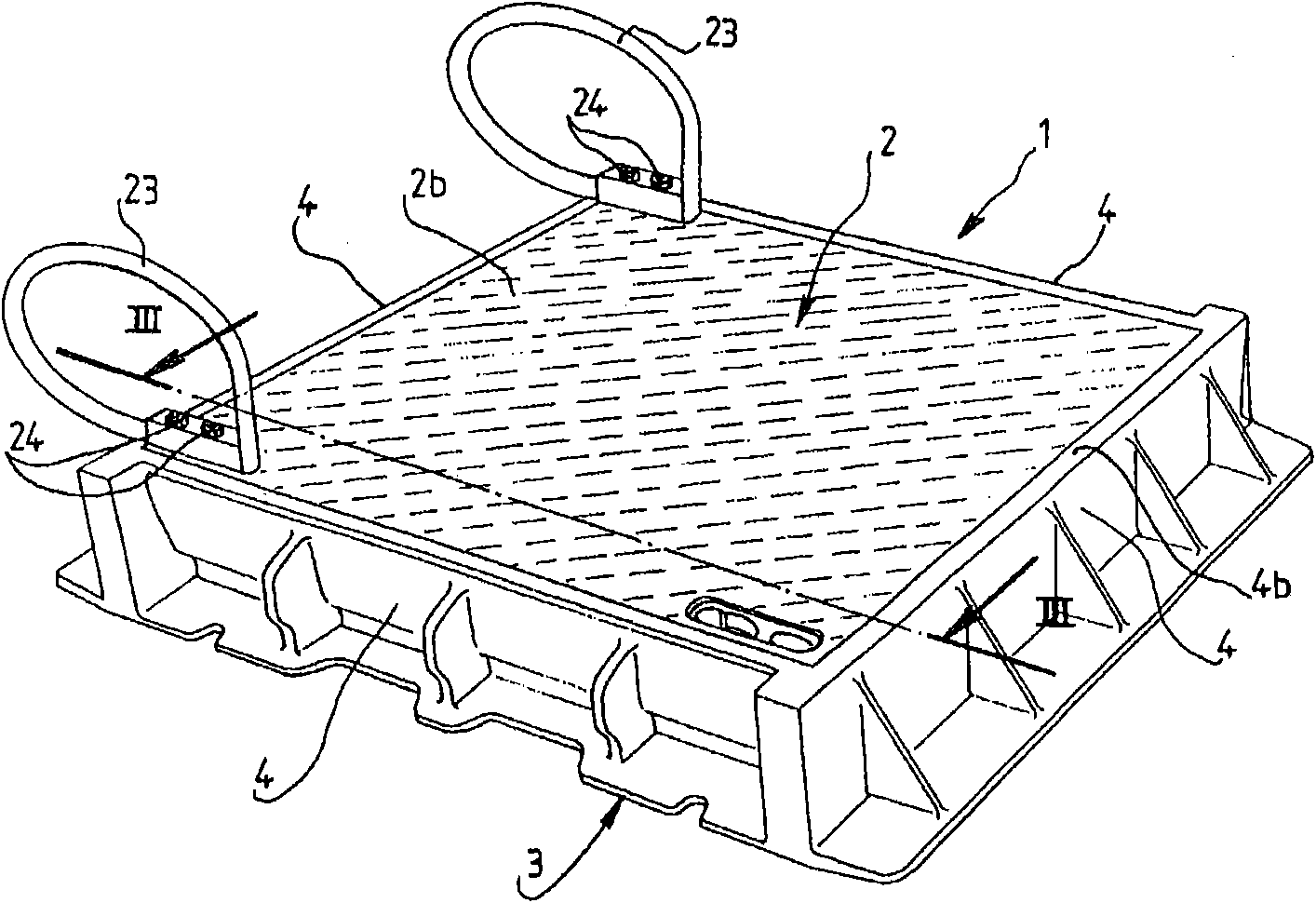 Device for hinging a lid or cover to a frame, such as a manhole