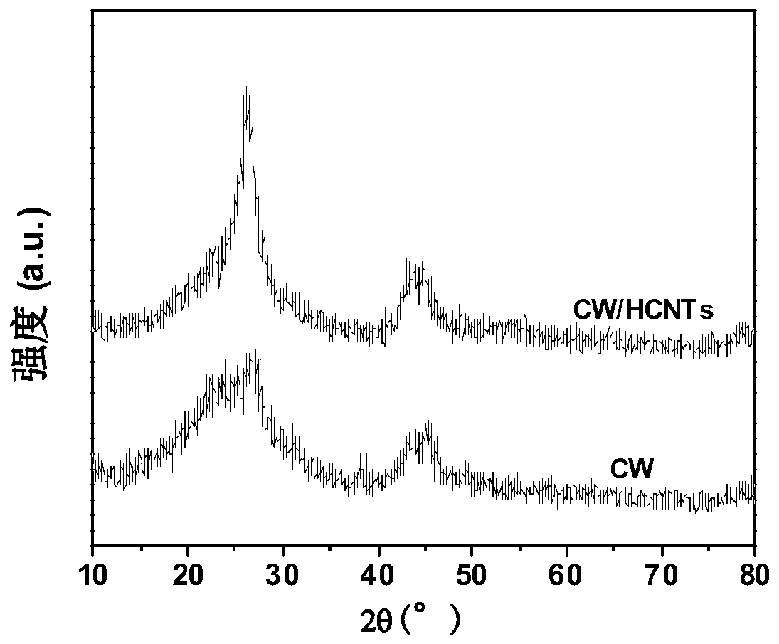 Method for growing helical carbon nanotubes on wood-derived porous carbon