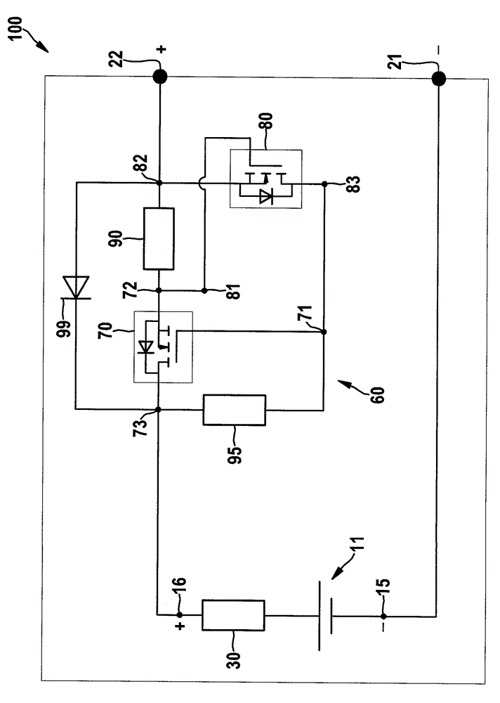 Battery cell device with battery cell and limiting circuit and corresponding method