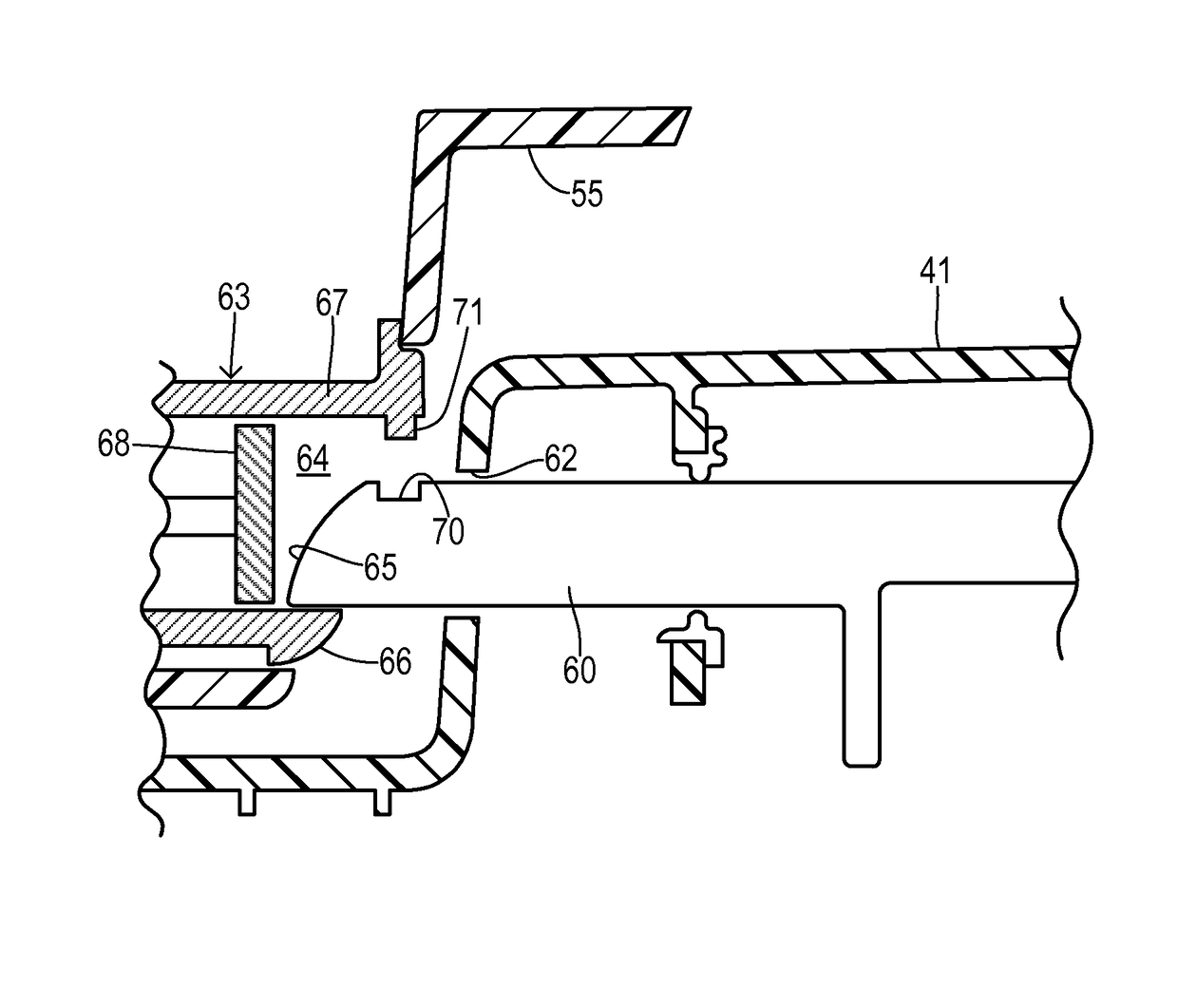 Active glove box door with interlock between latch rods and strikers