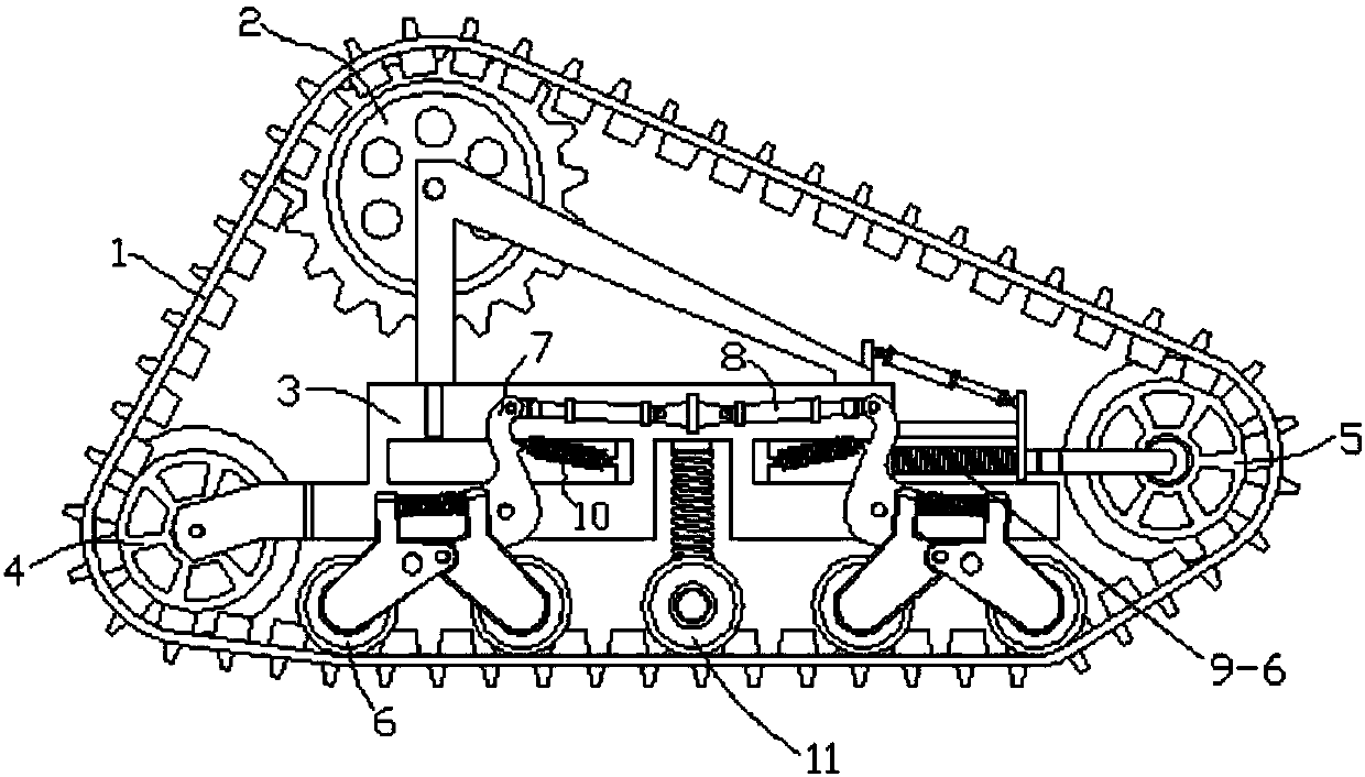 Triangular crawler-type walking device with adjustable ground clearance