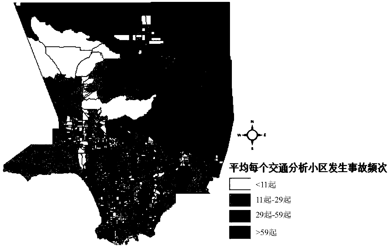 Traffic accident frequency prediction method based on traffic analysis cells