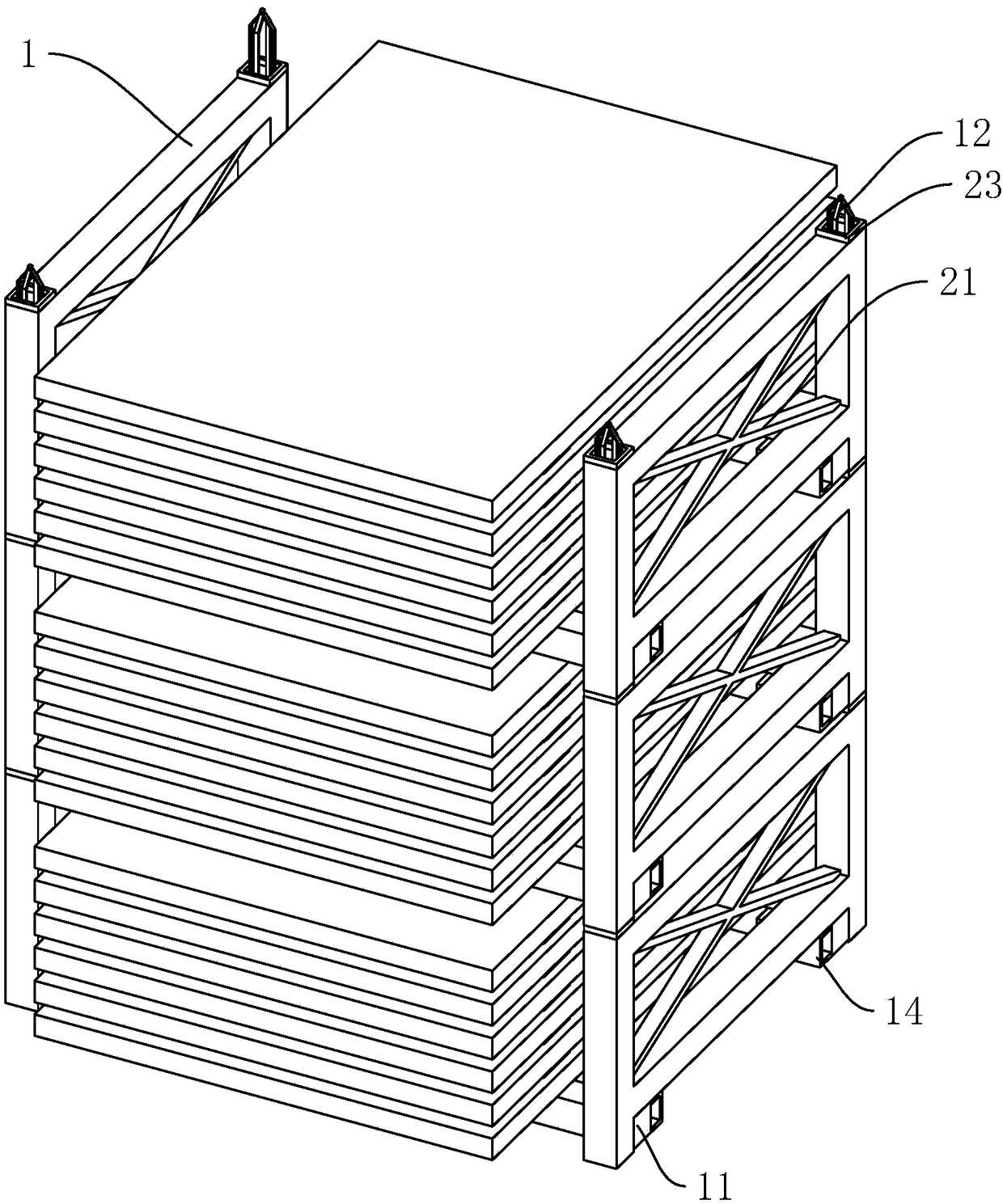 Stacking frame for concrete prefabricated slab type component