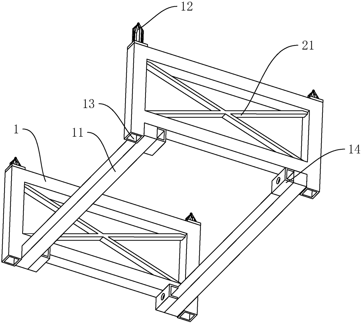 Stacking frame for concrete prefabricated slab type component