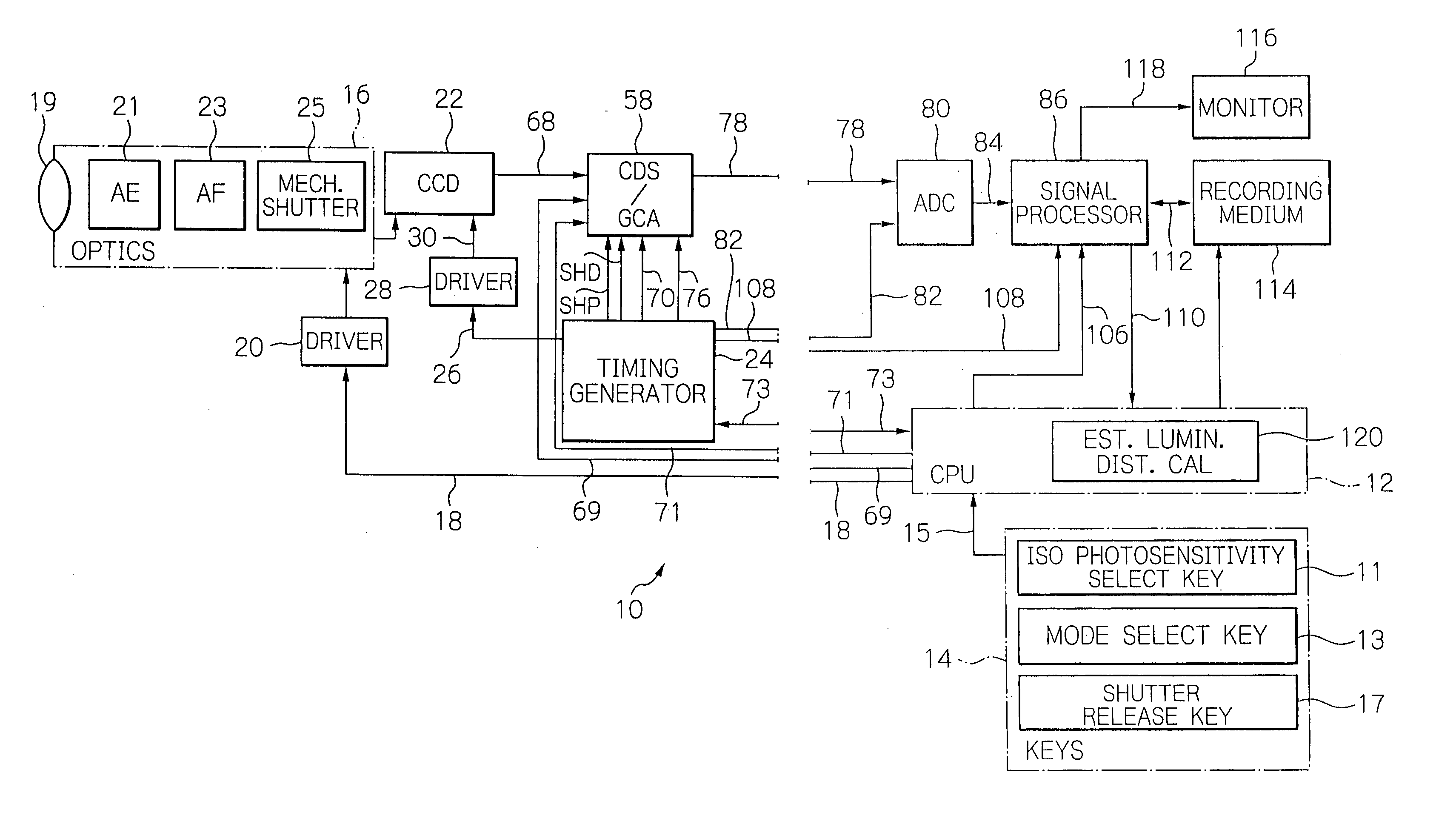 Dynamic range broadening method for a solid-state image sensor including photosensitive cells each having a main and a subregion