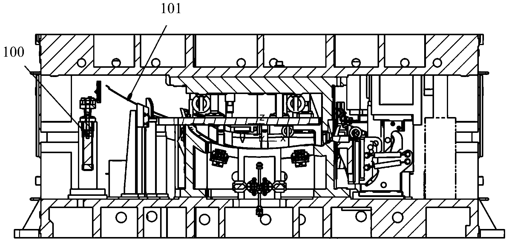 Automobile press fit die transmission and positioning mechanism