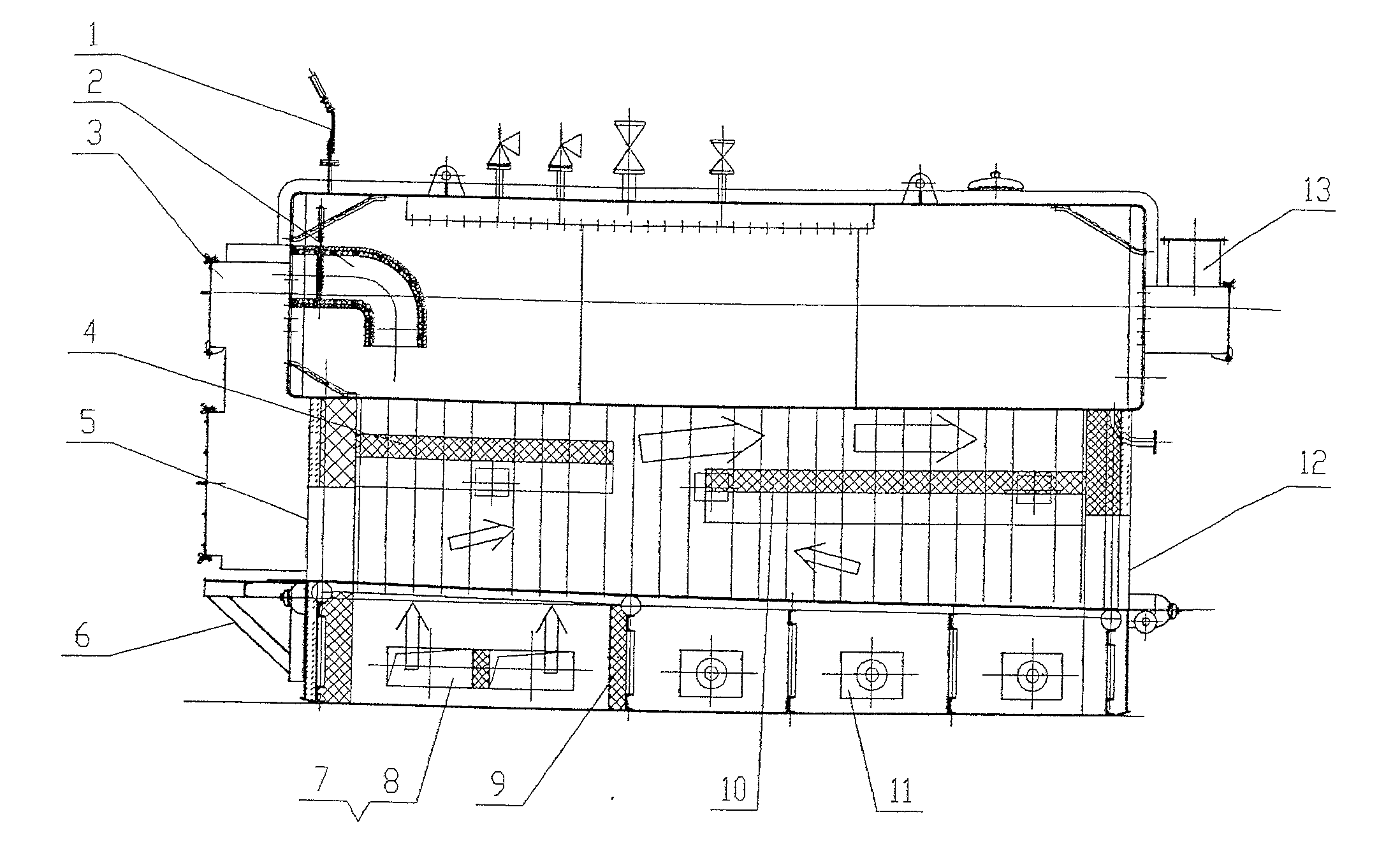 Hot flue gas bidirectional firing, high anthrax adaptability and variable load honeycomb type coal boiler