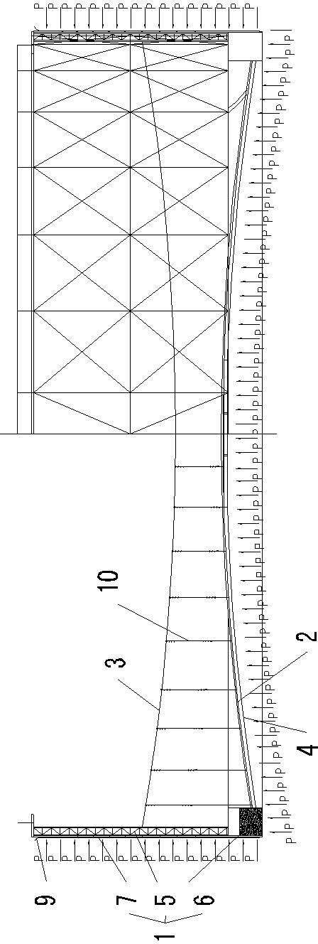 Suspension cable type flexible piston arch of gas holder and rubber-film-sealed gas holder