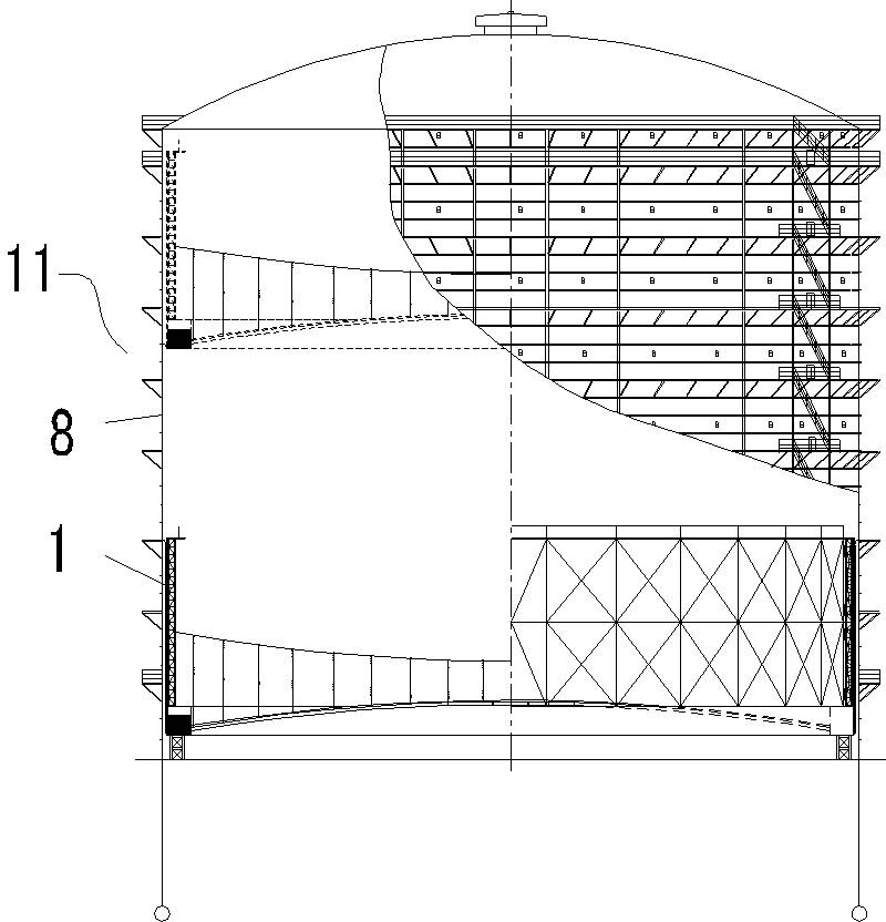 Suspension cable type flexible piston arch of gas holder and rubber-film-sealed gas holder