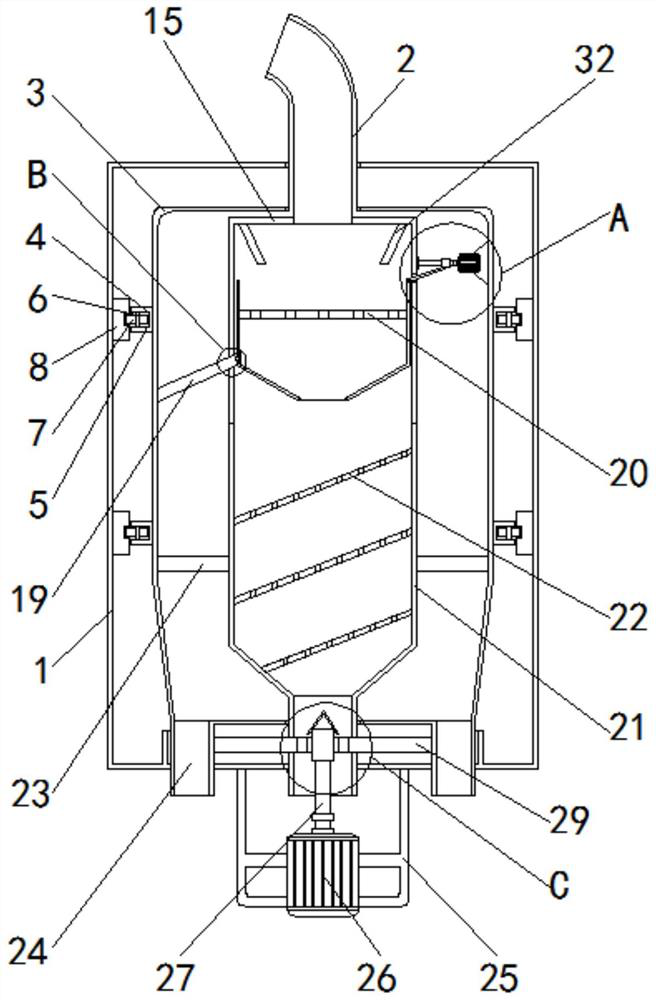 A stirring device for multi-stage stirring cosmetic raw materials