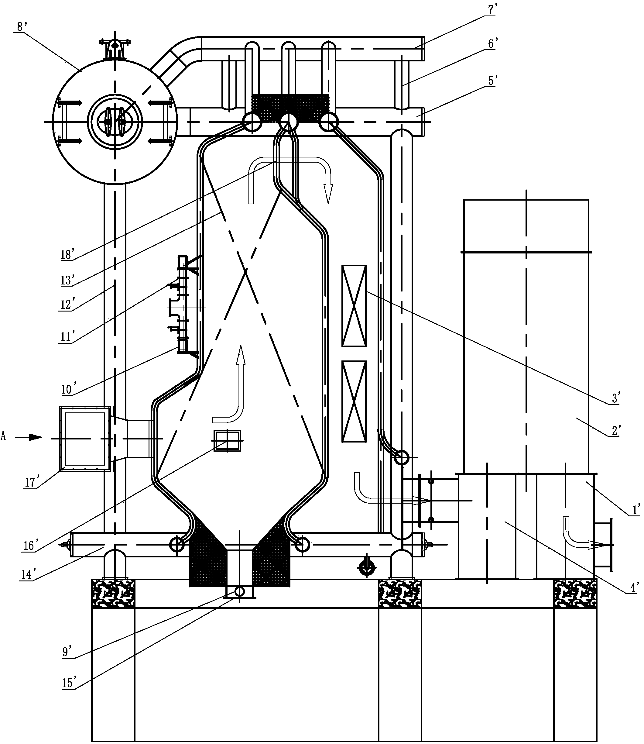 Three-return-stroke powder steam boiler