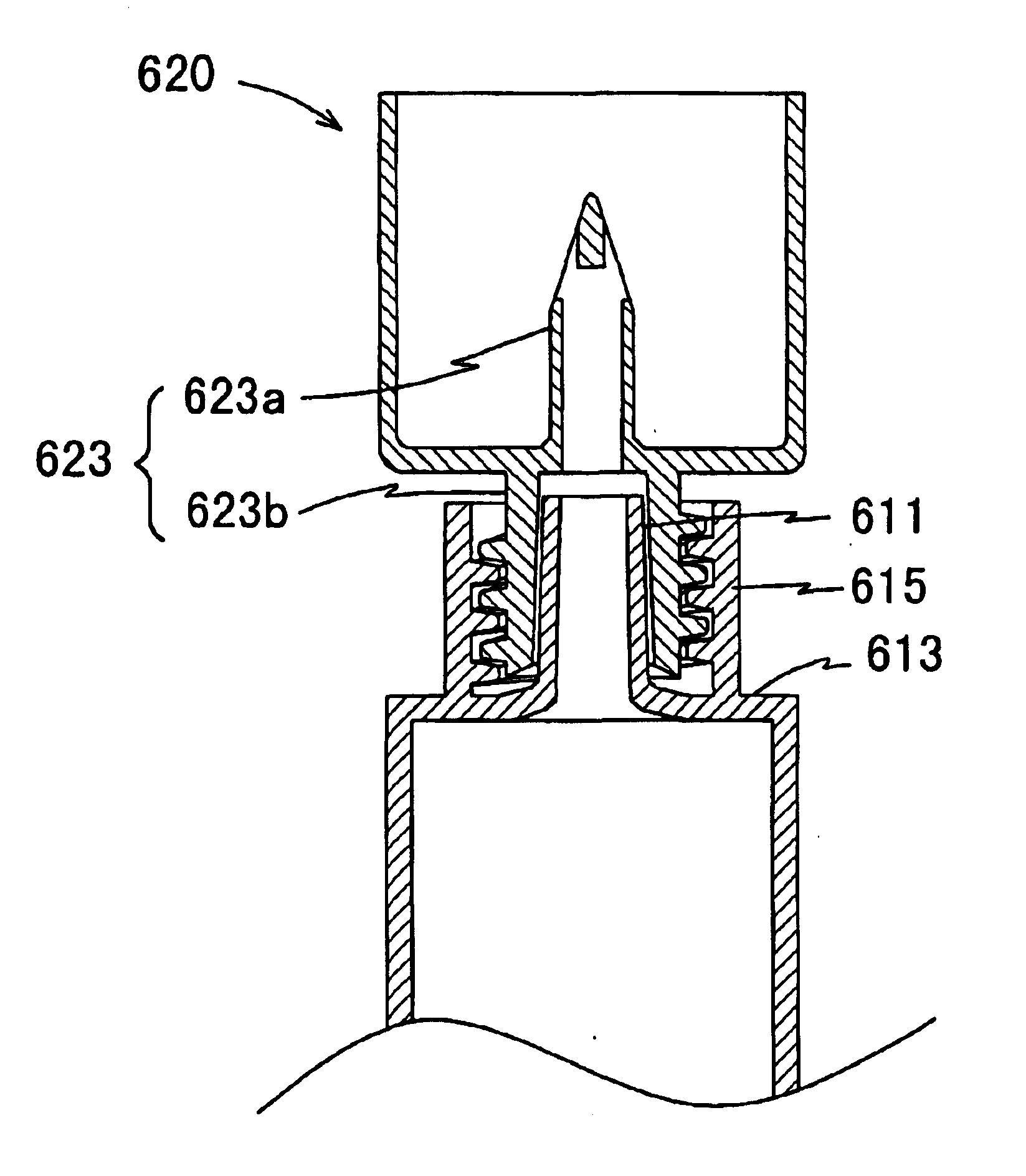 Drug solution container with a connector for communicating