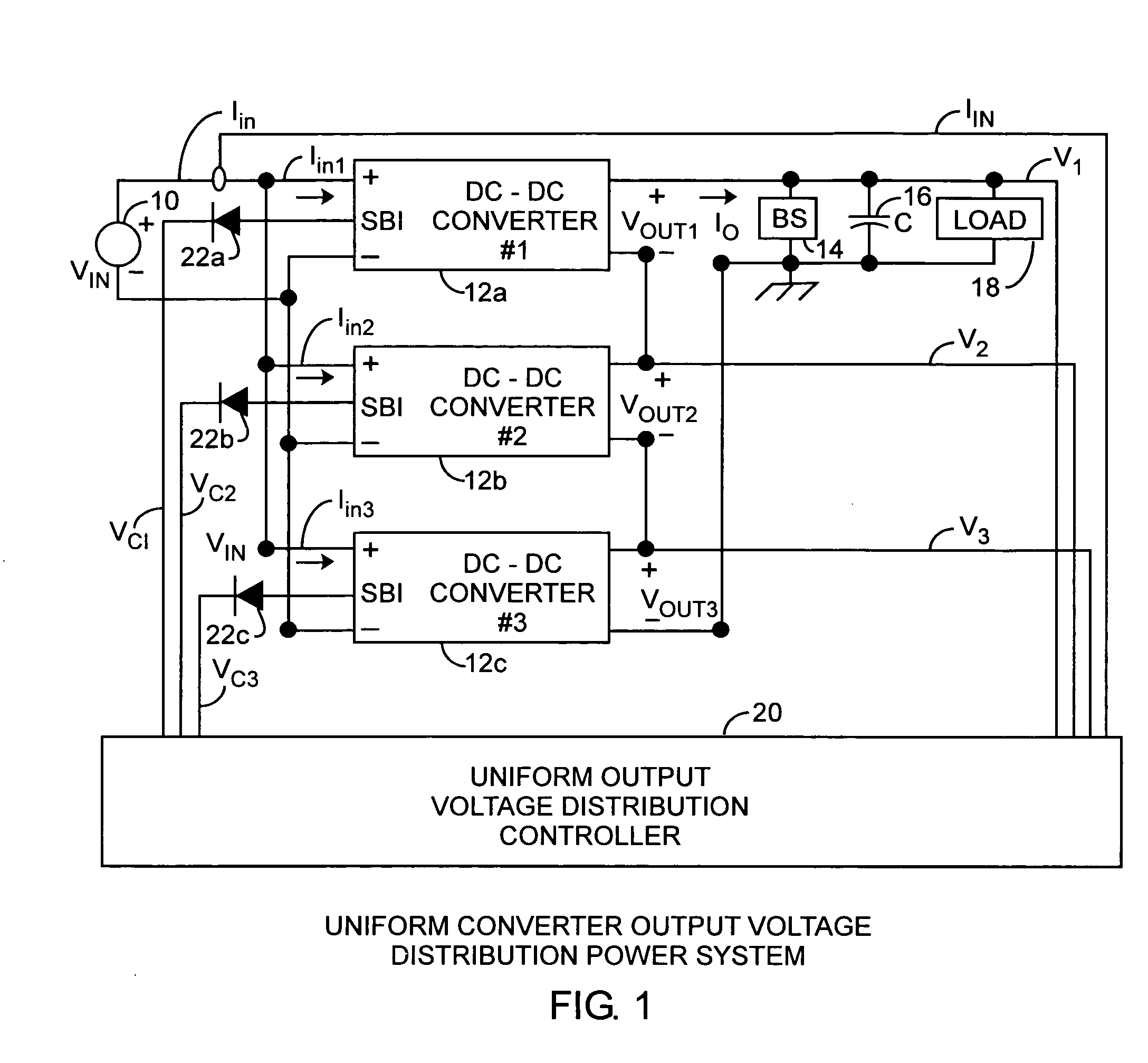 Uniform converter output voltage distribution power system