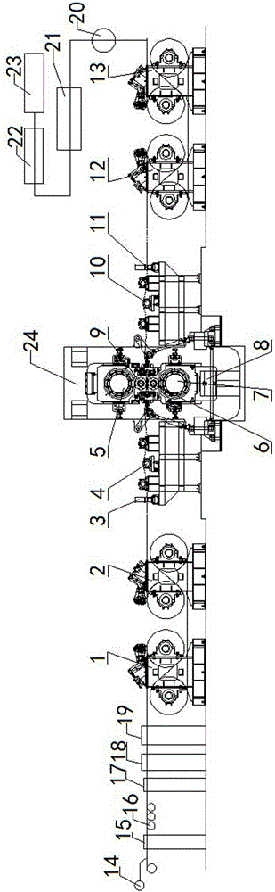 Thick plate continuous rolling and continuous plating production line adopting disengagement and engagement method