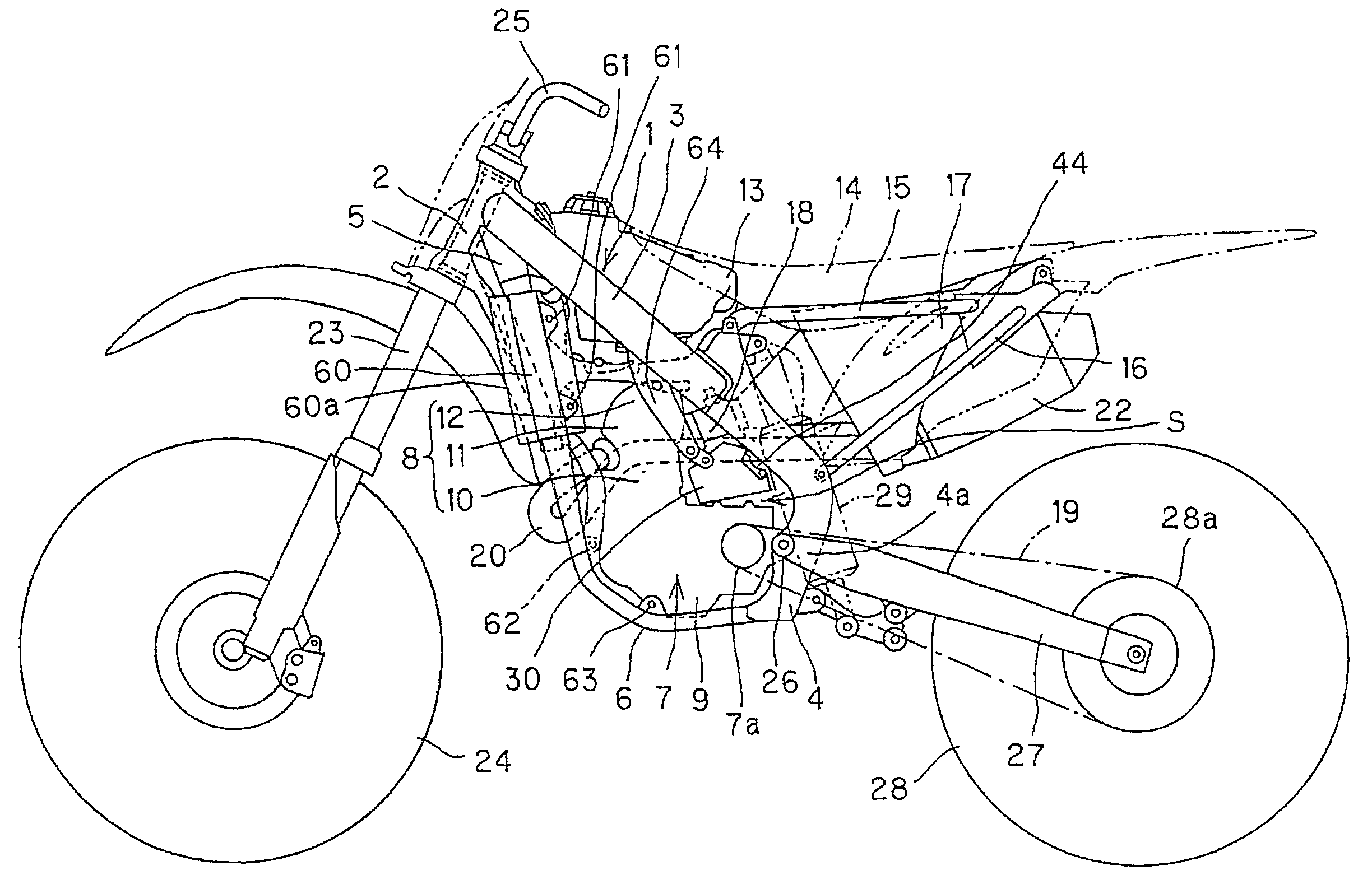 Arrangement structure of radiator reservoir tank of motorcycle