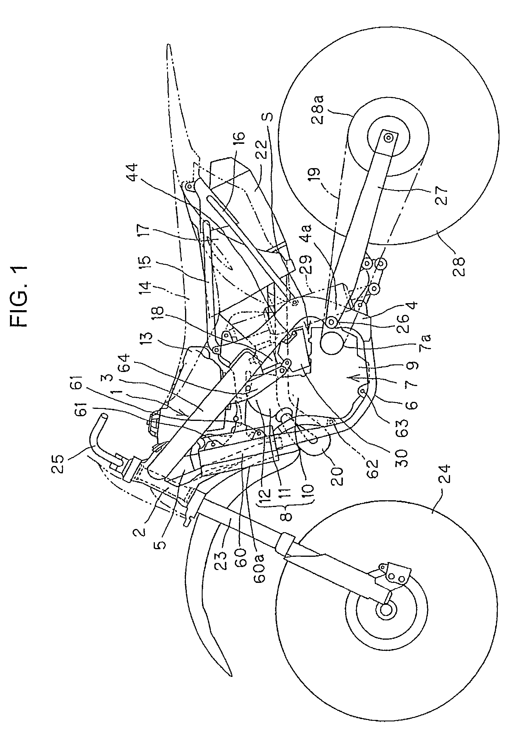 Arrangement structure of radiator reservoir tank of motorcycle