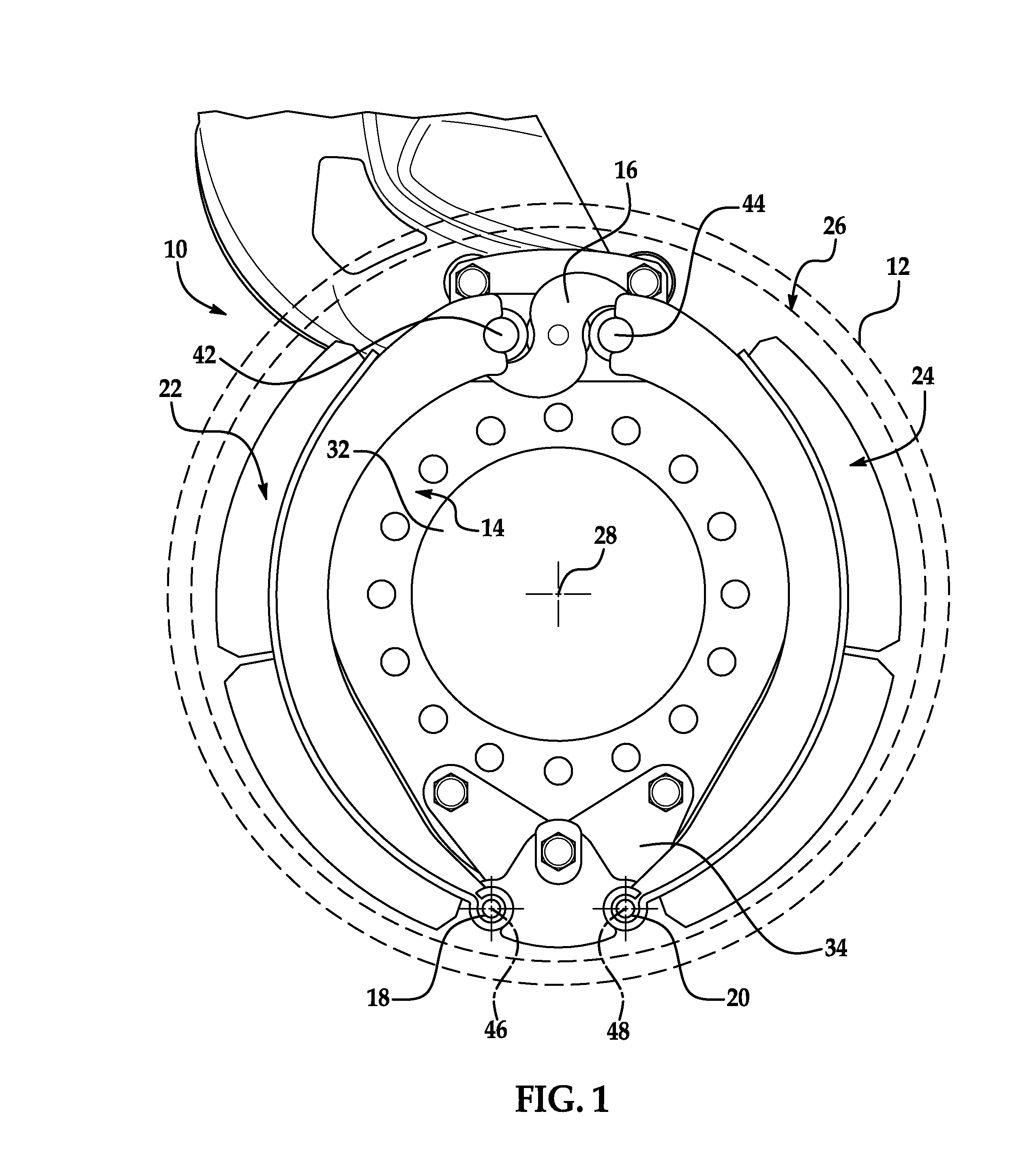 Hinged table brake shoe