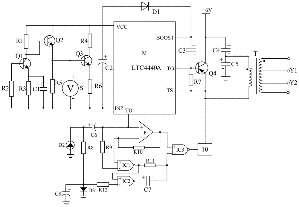 Boosting dual-filter type gate driving system for blue light-emitting diode (LED) lamp