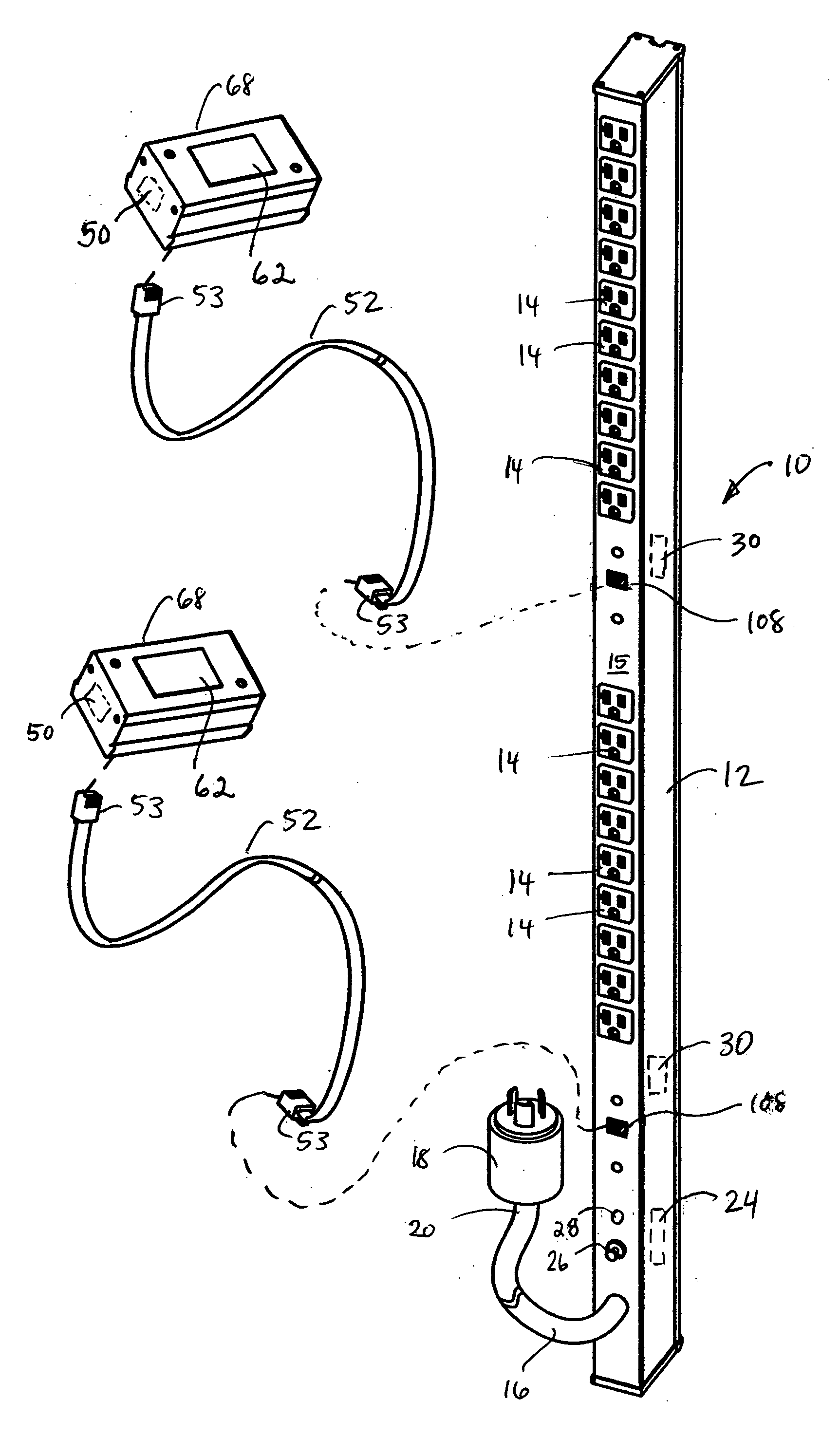 Remote display ammeter for power plug or power strip