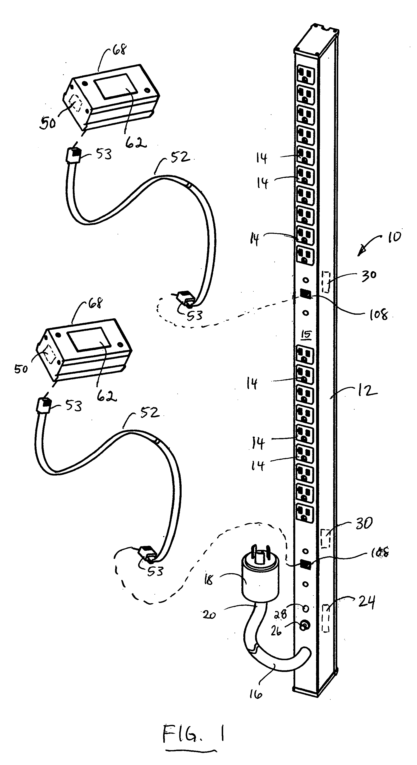 Remote display ammeter for power plug or power strip