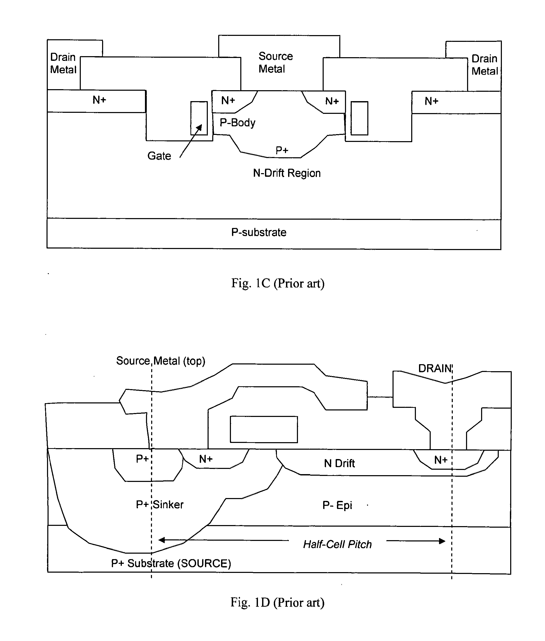 Inverted-trench grounded-source FET structure with trenched source body short electrode