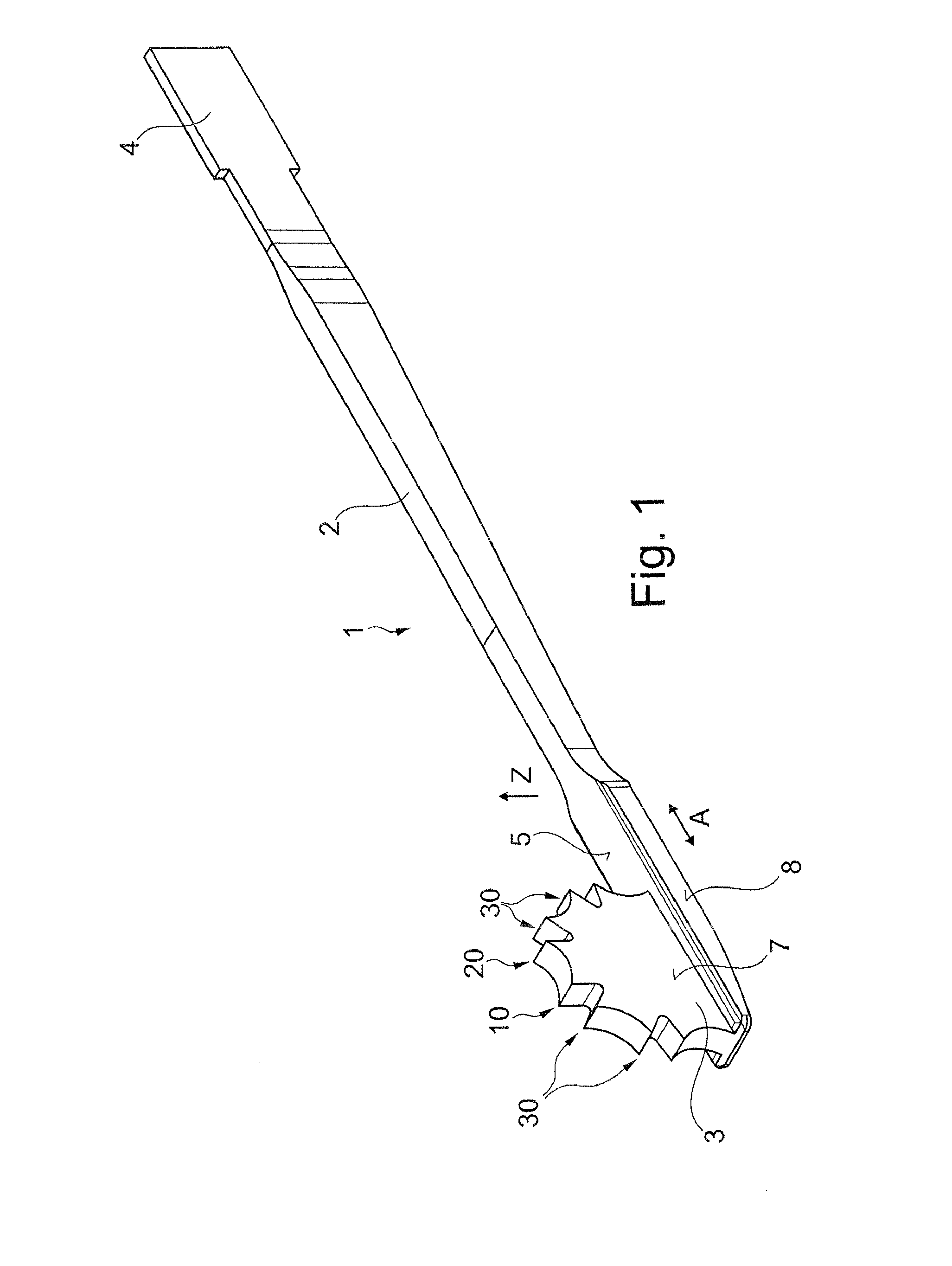 Tool for insertion into a surgical saw, and method for milling a groove