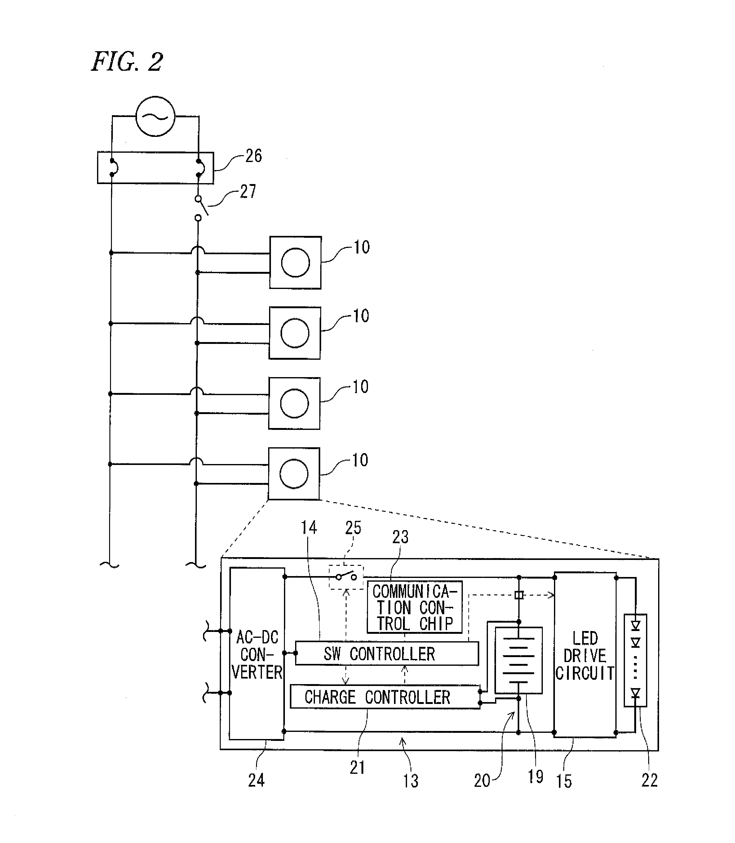 Fluorescent LED lighting device and lighting on/off mode switching method therefor