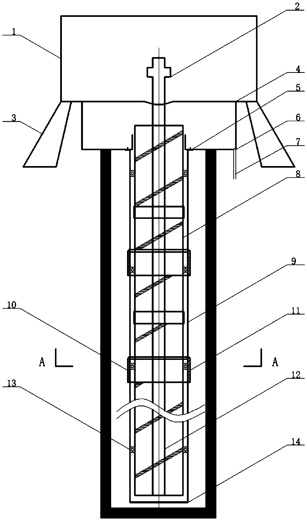 Downward gas extraction drilling hole screw-type drainage device and method