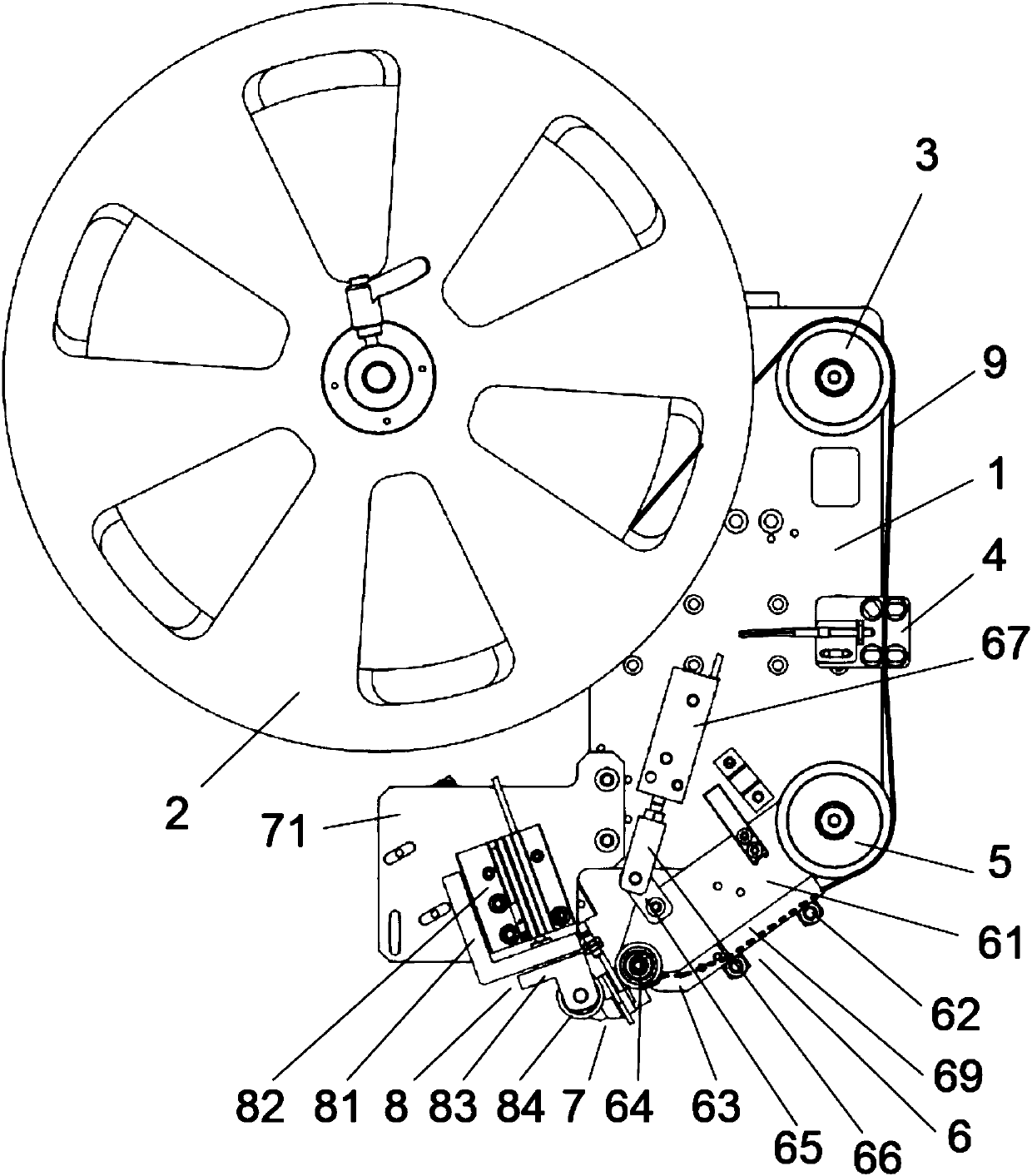 Rolling type flat adhesive tape sticking device