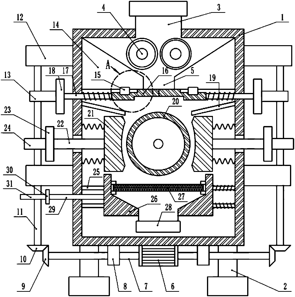 Dry soil fine grinding and screening device for analyzing soil in contaminated area